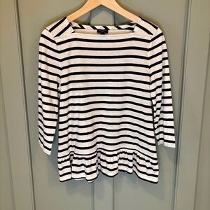 Talbots Women Lightweight Peplum Tunic 3/4 Sleeve Black White Stripe Size MP